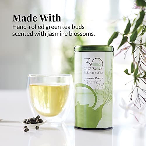 The Republic of Tea Jasmine Pearls Full-Leaf Loose Green Tea, 3.0 oz | Steeps 50 Cups | Caffeinated