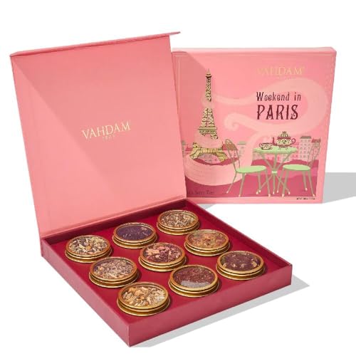 VAHDAM, Weekend in Paris Tea Gift Set for Mom | Mother’s Day Gift - 9 Assorted Teas | Travel Edition Gift Box | Natural Ingredients Luxury Tea Set | Gluten Free, Non-GMO