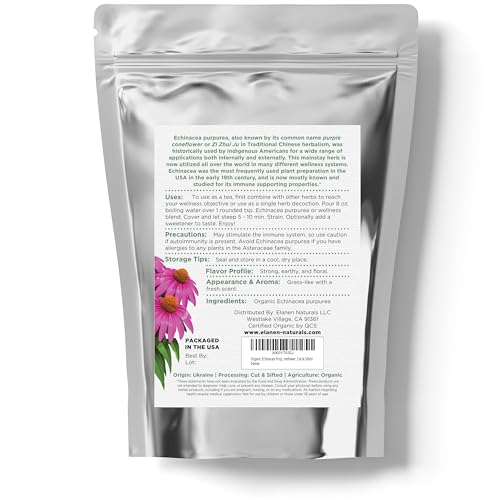 Organic Echinacea Purpurea 4 oz. (113g), USDA Certified Dried Echinacea Tea, Premium Quality Herb, Purple Coneflower, Cut & Sifted