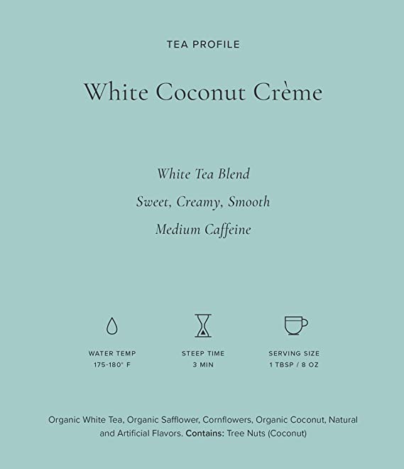 Art of Tea | White Coconut Crème Tea | 50 Count Pyramid Tea Bag Sachets