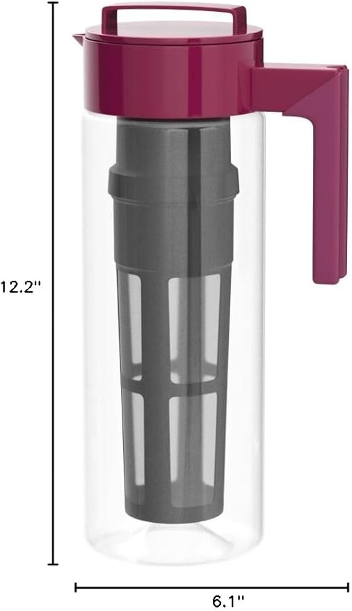 Takeya Flash Chill Iced Tea Maker - Airtight & Durable Iced Tea Maker Jug with Silicone Carry Handle - Leak-Proof & Lightweight Tea Infuser with Patented Flash Chill Technology - 2 Quart, Raspberry