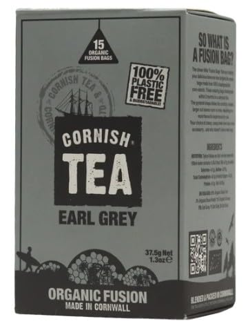 Cornish Tea Organic Earl Grey Black Tea, 15 Plastic-Free Fusion Bags, Made in Cornwall