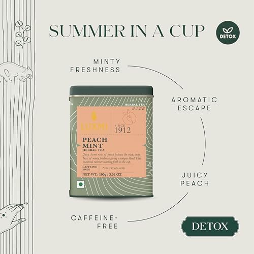 Luxmi Estates Peach Mint Tea with Cinnamon Ginger Hibiscus, 50 cups (100g/3.5oz) | Caffeine-Free