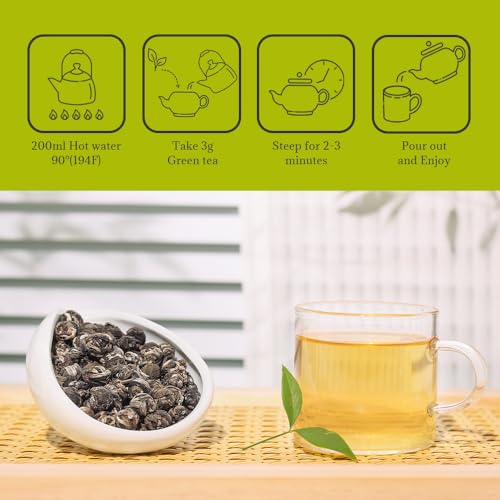 LWXLJMJZC－100g/3.53oz Jasmine Dragon Pearls Loose Leaf Green Tea with Pleasant Jamsine Aroma-Jasmine Tea Suitable For Both Hot And Cold