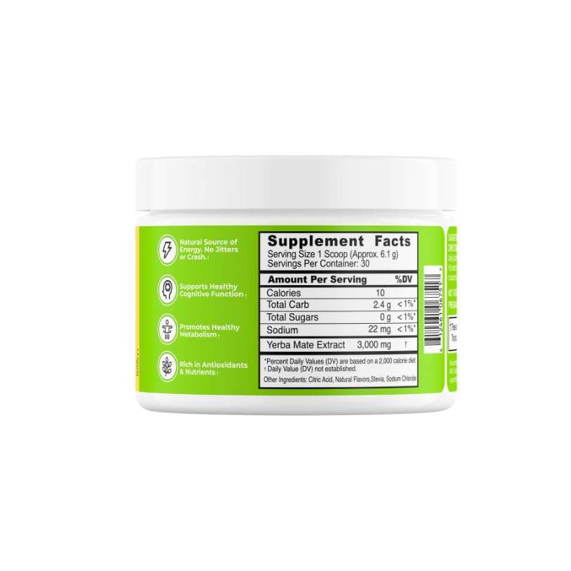 Liv Matte Yerba Mate Instant Tea Powder Sugar Free Natural Caffeine, Strawberry Lemon, 30 Servings