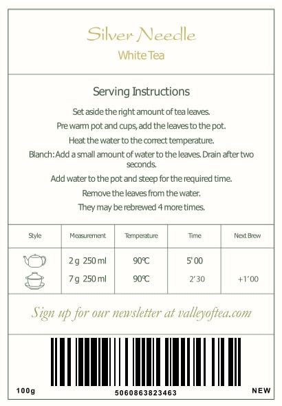 Silver Needle White Tea - 100 Procent Pure Buds - Baihao Yinzhen Chinese Silver Tip Bai Hao Yin Zhen 100g