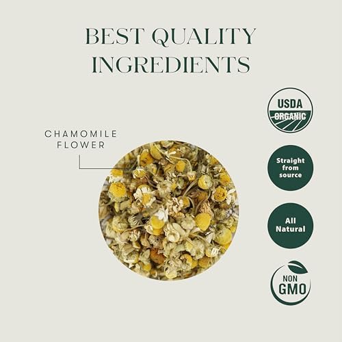 Luxmi Estates Pure Chamomile Tea, 50 Biodegradable Tea Bags (100g, 3.53oz, 50 Cups) | USDA Organic Single-Ingredient Whole Chamomile Flowers | Caffeine-Free Calming Herbal Infusion for Sleep, Vegan, Bulk Value Pack