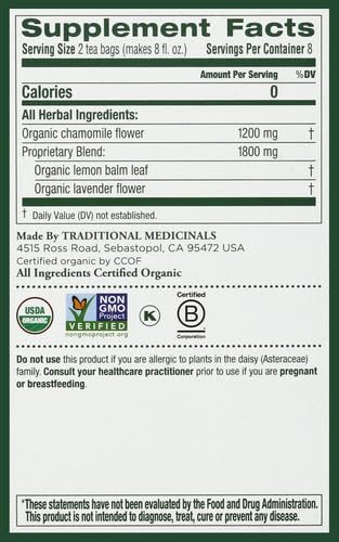 Traditional Medicinals Organic Chamomile with Lavender Herbal Tea (Pack of 1), Calms the Nervous System, 16 Tea Bags