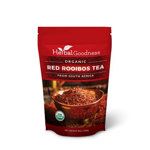 Organic Rooibos Tea from South Africa, 8oz Loose leaf, Herbal Goodness | Caffeine-Free Tea Rich in Antioxidants, Herbal, USDA Organic, Non-GMO, Premium Red Rooibos Leaves