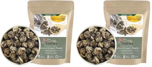 FullChea - Jasmine Pearl Tea - Jasmine Dragon Pearls - Loose Leaf Green Tea - Jasmine Green Tea with Delightful Aroma 4oz / 113g