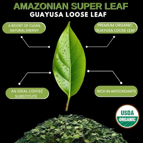 Amazonian Treasure Organic Guayusa Loose Leaf Tea, 8 OZ, (227G) 1/2LB, Smooth Energy Boost, Alternative to Coffee & Yerba Mate, 60 mg Caffeine per Serving.