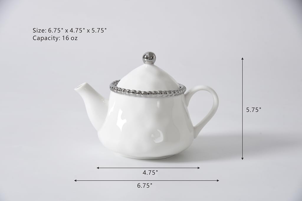 Pampa Bay Salerno Tea Pot with Cover, 16 oz, 6.75 × 4.75 × 5.75 inches
