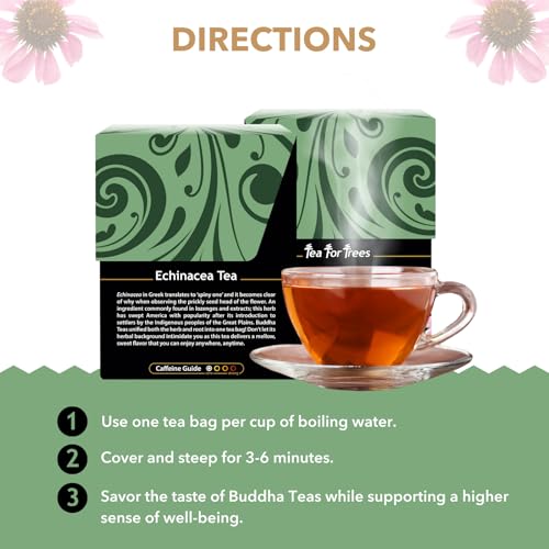 Buddha Teas - Organic Echinacea Tea - Herbal Tea - Immune Boosting - With Antioxidants & Minerals - Clean Ingredients - Caffeine Free - 18 Tea Bags (Pack of 1)