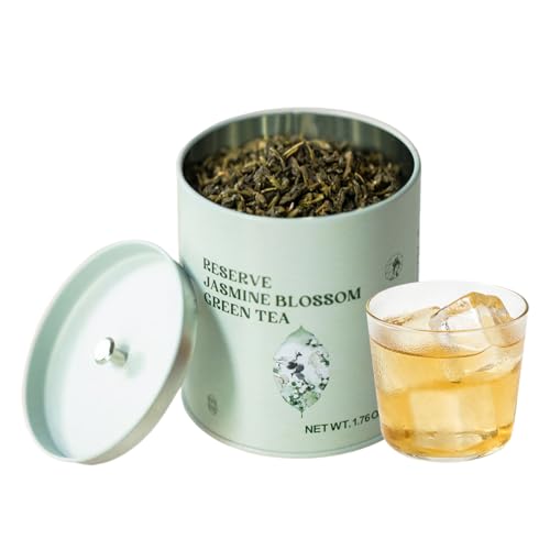 Chayan Jasmine Blossom Green Tea Loose Leaf, Premium Loose Leaf Jasmine Green Tea, Scented with Jasmine Blossoms, Pleasant Aroma and Tonic Effect, Hot or Iced Brew, 1.76oz (50g) Tin