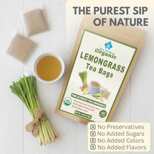 Organic Lemongrass Tea Bags - 40 Natural Corn Fiber Sachets - for Hot or Cold Drinks - Caffeine Free
