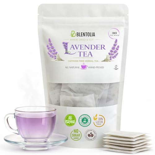 Blentolia Lavender Tea Bags – 30 Count – Caffeine-Free Herbal Tea – Dried Lavender Flower Infusion for Relaxation, Sleep & Aromatherapy