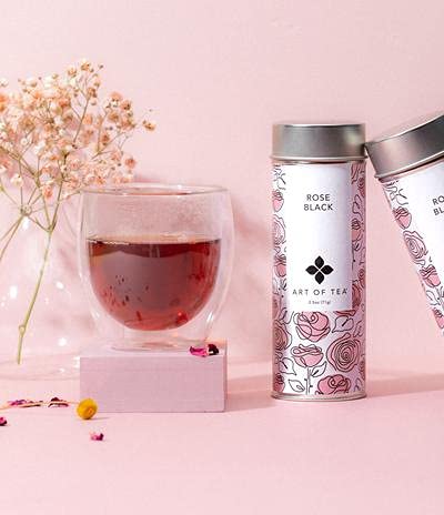 Art of Tea, Rose Black 2.5oz, Naturally Caffeinated Rose Tea, Artisan Loose Leaf Tea Tin