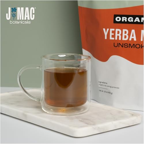 J Mac Botanicals Organic Yerba Mate Loose Leaf Tea, Unsmoked Natural Energy Herbal Tea, High Caffeine Coffee Alternative, Pure Leaf from Brazil, 1 lb