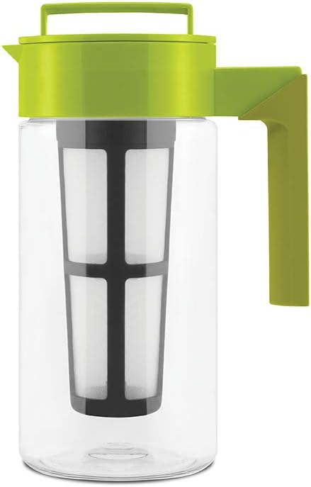 Takeya Flash Chill Iced Tea Maker - Versatile Tea Brewer for Loose/Bagged Tea - Patented Flash Chill Tech Hot/Cold Use BPA-Free Tritan Dishwasher Safe - Airtight Lid Made in USA - 1 Quart/Avocado