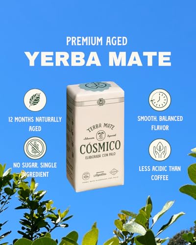Yerba Mate COSMICO, 2.2 lb, 1 KILO (pack of 2), Premium Loose Leaf Argentine Tea, Gluten-Free, Large Leaf Low Dust Brew, Clean Energy