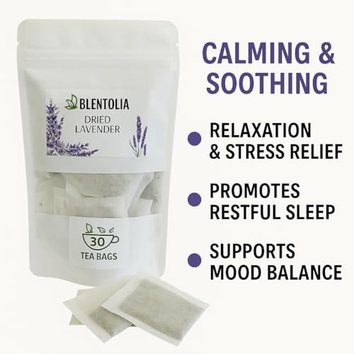 Blentolia Lavender Tea Bags – 30 Count – Caffeine-Free Herbal Tea – Dried Lavender Flower Infusion for Relaxation, Sleep & Aromatherapy