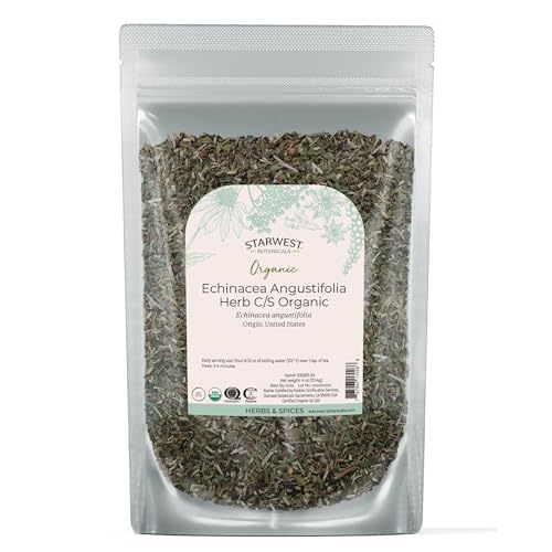 Starwest Botanicals Dried Echinacea Angustifolia Organic - Loose Leaf Herb for Tea & Natural Herbal Blends, Cut & Sifted, Certified Kosher, Non-GMO - 4 oz Pouch