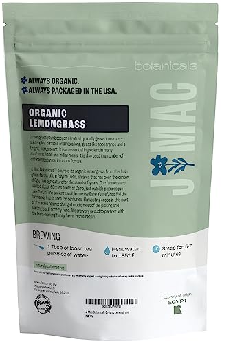 J MAC BOTANICALS Organic Lemongrass (4 oz) Certified USDA Organic, Cut & Sifted Dried Lemongrass tea from Egypt, resealable pouch. Packaged in the USA