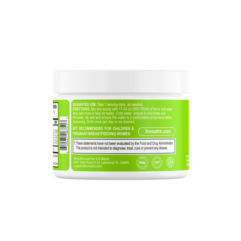 Liv Matte Yerba Mate Instant Tea Powder Sugar Free Natural Caffeine, Strawberry Lemon, 30 Servings