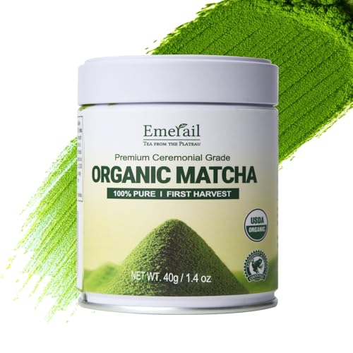 Emerail Organic Ceremonial Grade Matcha, Premium First Harvest Matcha Green Tea Powder, 100% Pure USDA-Certified, Sugar-Free Gluten-Free Vegan (60g / 2.1oz)