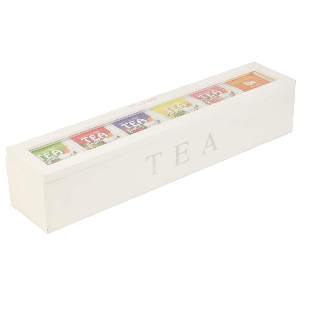 TOPINCN Wooden Tea Storage Box, 5 Slots, High Hardness, Exquisite Design, Retro, Clear Lighting, (White)