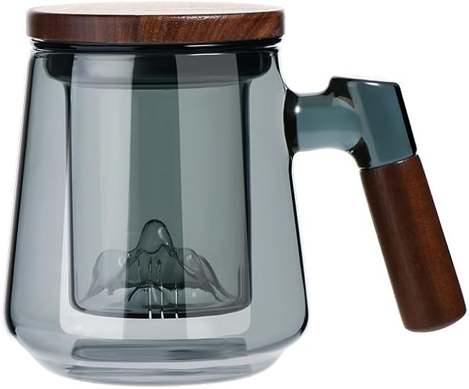 SHUWEICAO-Glass Tea Cup with Infuser and Lid, 17oz/500ml Hand-blown Borosilicate Glass Tea Mugs for Loose Leaf Tea. Gifts for Men (Landscape View Mark)