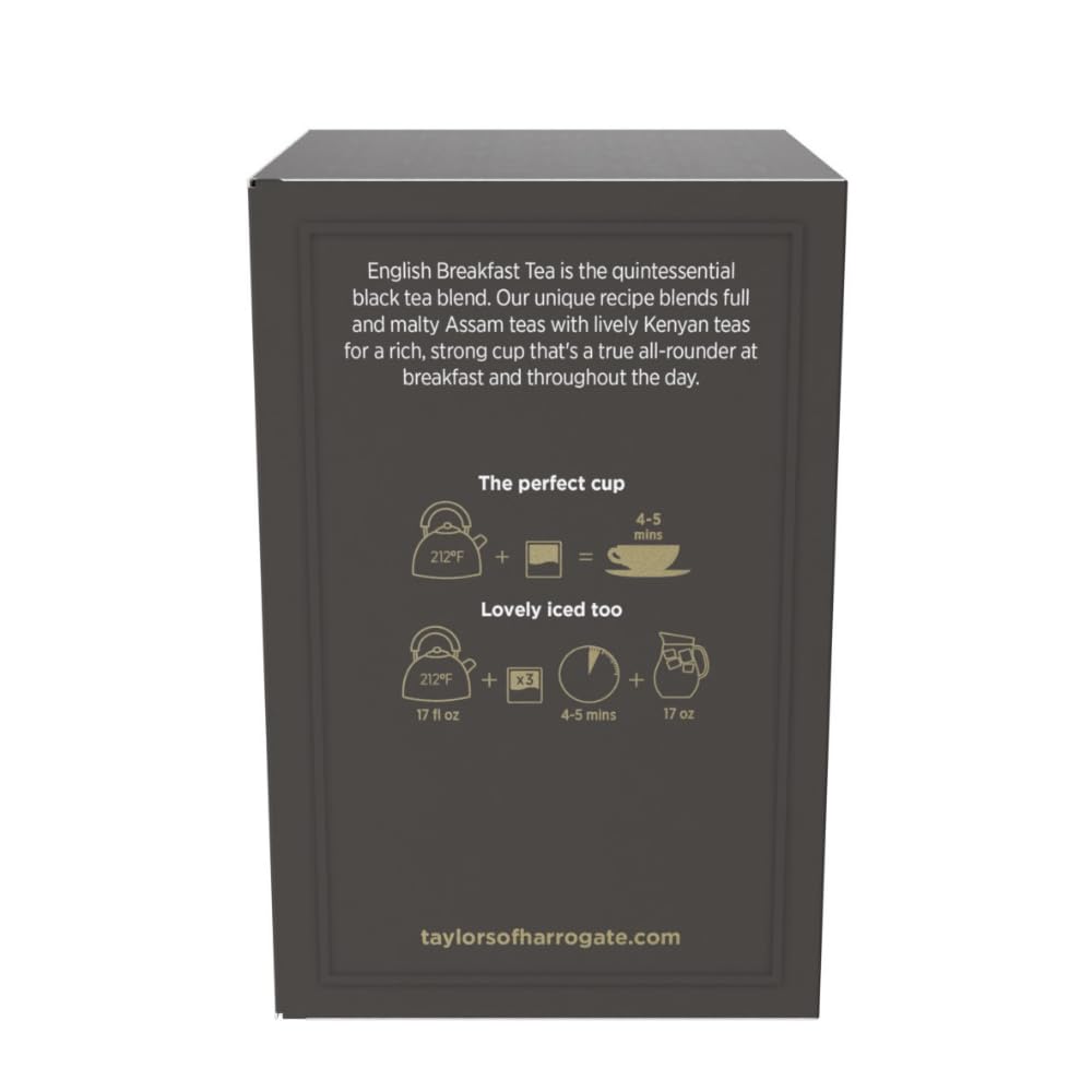Taylors of Harrogate English Breakfast, Black Tea, Pillow Tea Bags, 50 Count (Pack of 1), Rich, Bright & Malty, Caffeinated, Enjoy Hot or Iced, 50 Teabags