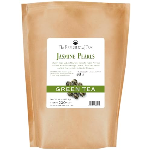 The Republic of Tea Jasmine Pearls Full-Leaf Loose Green Tea, 3.0 oz | Steeps 50 Cups | Caffeinated
