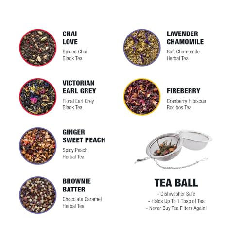 Tiesta Tea - Love & Warmth Loose Leaf Tea Gift Set, Loose Leaf, 6-Flavor Premium Variety Pack with Ball Strainer for Steeping, Brewing, and Enjoying, Valentines Day Assortment to Make Hot or Iced
