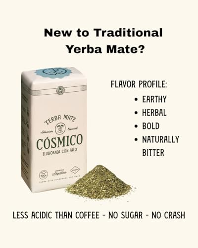 Yerba Mate COSMICO, 2.2 lb, 1 KILO (pack of 2), Premium Loose Leaf Argentine Tea, Gluten-Free, Large Leaf Low Dust Brew, Clean Energy