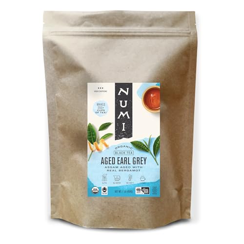 Numi Organic Emperor’s Pu-erh Tea Loose Leaf, Aged Yunnan Caffeinated Black Tea, 16 oz Bulk Pouch, Smooth Earthy Bold Flavor, Brews 200 Cups
