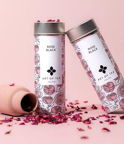 Art of Tea, Rose Black 2.5oz, Naturally Caffeinated Rose Tea, Artisan Loose Leaf Tea Tin