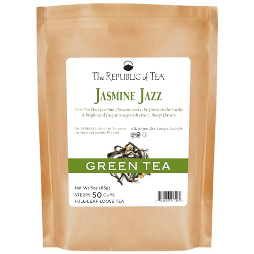 The Republic of Tea Jasmine Jazz Green Full-Leaf Loose Tea 3.0 oz Tin | Steeps 50 Cups | Caffeinated