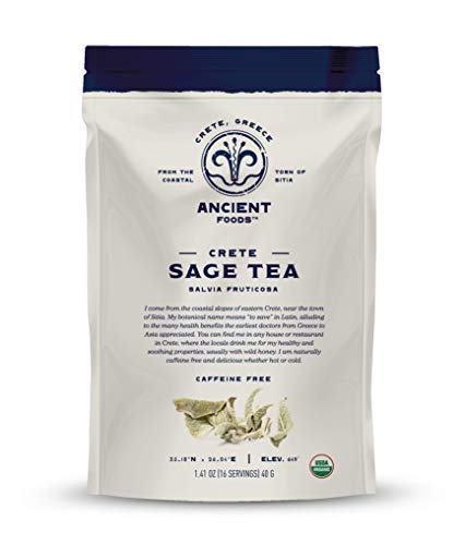 Ancient Foods Organic Cretan Sage Tea – Organic and Naturally Caffeine Free Tea Loose Leaf from Crete, Greece (40g)