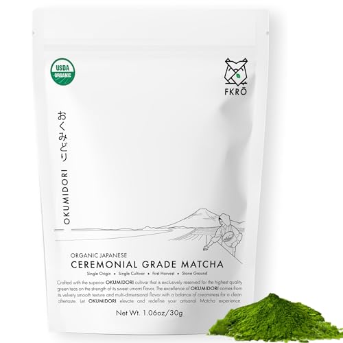 FKRO Organic Ceremonial Grade Matcha Green Tea Powder | 1st Harvest, Single Origin, Single Okumidori Cultivar | Sugar-free | Flown in Fresh from Japan Every Month (30g/1.06oz) Pouch