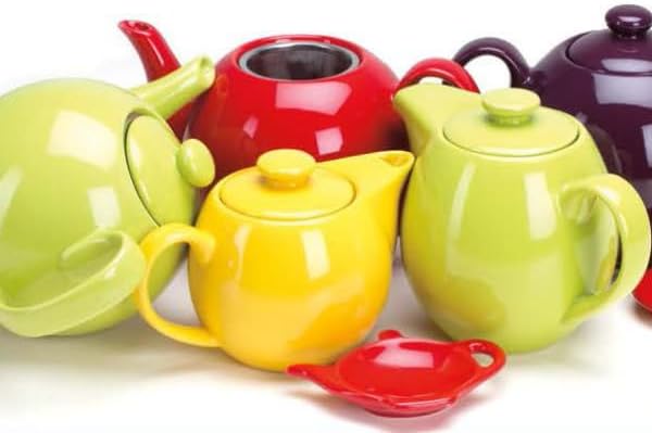OmniWare 14 Oz Stoneware Teapot with Stainless Steel Mesh Infuser (Citron) - Microwave & Dishwasher Safe, Removable Infuser