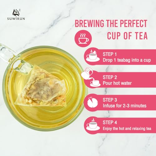 Suwirun Organic Lemongrass Tea 25 Bags – Product of Thailand – Citrusy & Refreshing Herbal Tea, Caffeine-Free, No Calories, Soothes Throat & Aids Digestion, Enjoy Hot or Cold