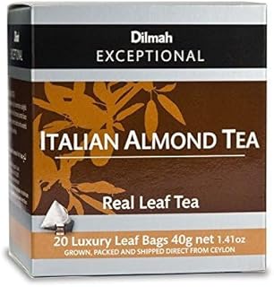 Dilmah Exceptional Italian Almond Ceylon Black Tea - 20 Luxury Leaf Tea Bags (40g) | Sweet, Fragrant, Medium Caffeine | Perfect for Afternoon & Pairing with Pastries