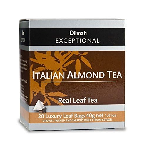 Dilmah Exceptional Italian Almond Ceylon Black Tea - 20 Luxury Leaf Tea Bags (40g), Sweet, Fragrant, Medium Caffeine