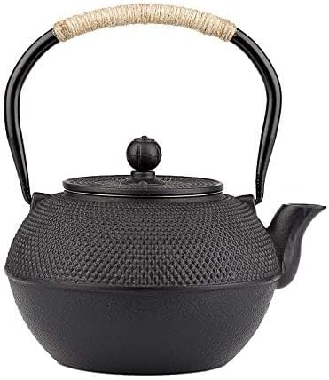 40.6oz Cast Iron Teapot, Japanese Tetsubin Tea Kettle for Stovetop Safe, Black Cast Iron Tea Kettle with Infuser for Loose Leaf
