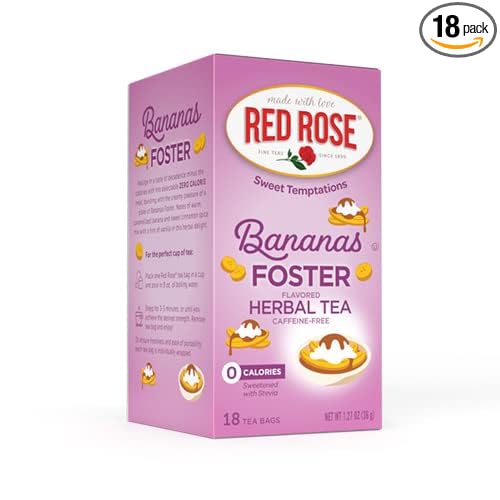 Red Rose Sweet Temptations Dessert Tea Bananas Foster, Zero Carbs, Zero Sugar Bursting with Flavor Caffeine-Free Delicious Beverage Herbal Tea