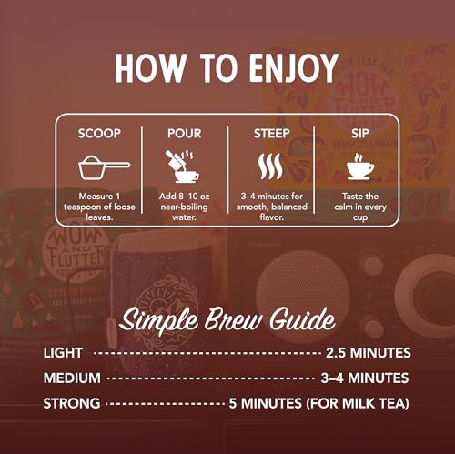 Wow and Flutter Winter Chai Loose Leaf Black Tea | Caffeinated Spiced Blend with Ginger, Cinnamon, Cloves, Vanilla & Rose | Bright Citrus Finish, Cozy At-Home Chai Lattes – 1.75 oz Pouch