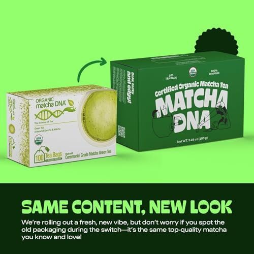 Matcha DNA Certified Organic Matcha Tea Bags, 100 Count Box, Green Tea | 100% Pure, Vegan, Gluten-Free, Unsweetened, No Additives, Smooth Green Tea Bags for Home, Office &amp; Travel