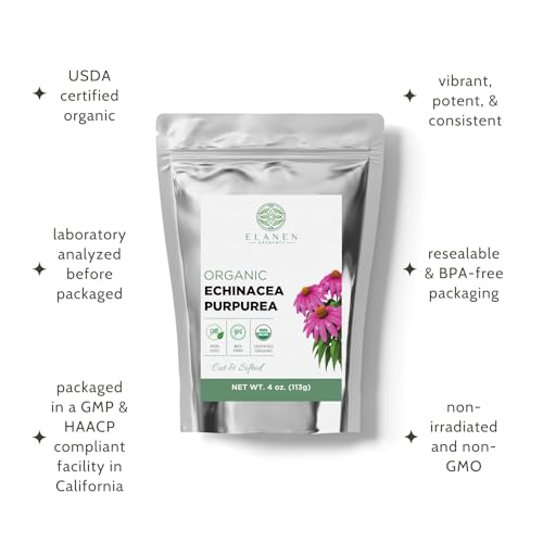 Organic Echinacea Purpurea 4 oz. (113g), USDA Certified Dried Echinacea Tea, Premium Quality Herb, Purple Coneflower, Cut & Sifted