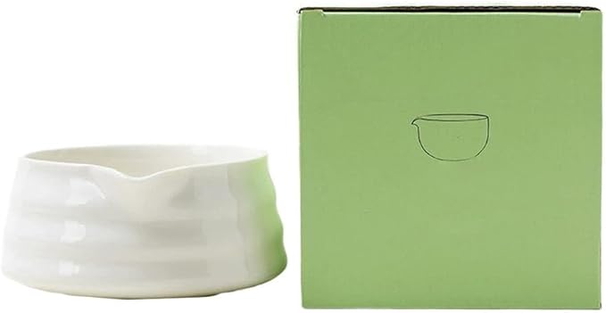 Handcrafted Japanese Matcha Bowl with Spout - Earthenware Chawan for Tea Lovers, 13x13x5cm, White